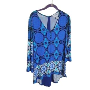 Joseph Ribkoff Tunic Top asymmetrical vack vent detail 3/4 sleeve graphic design